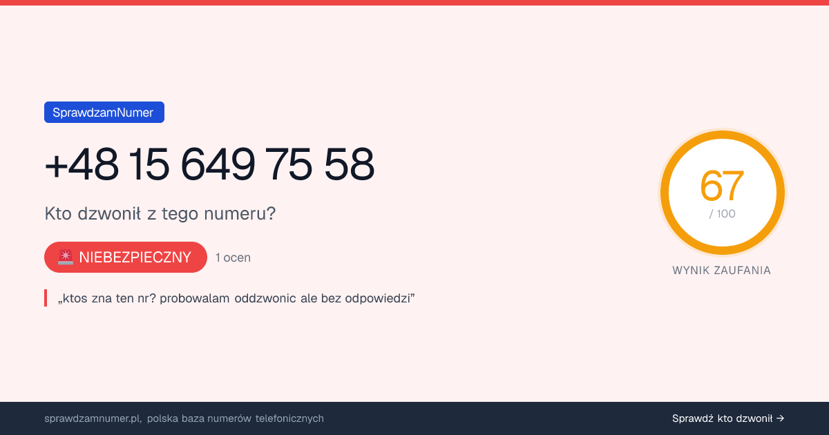 Wynik zaufania i opinie o numerze +48 15 649 75 58, werdykt: niebezpieczny