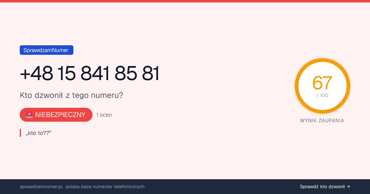 Wynik zaufania i opinie o numerze +48 158 418 581, werdykt: niebezpieczny