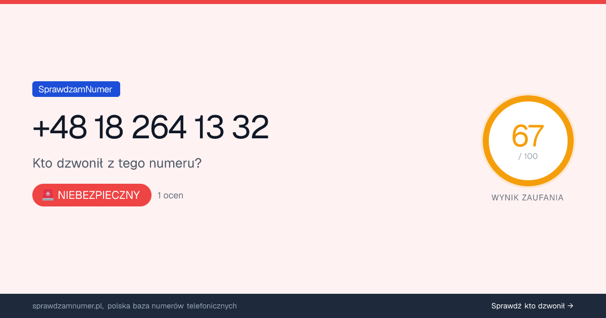 Wynik zaufania i opinie o numerze +48 18 264 13 32, werdykt: niebezpieczny