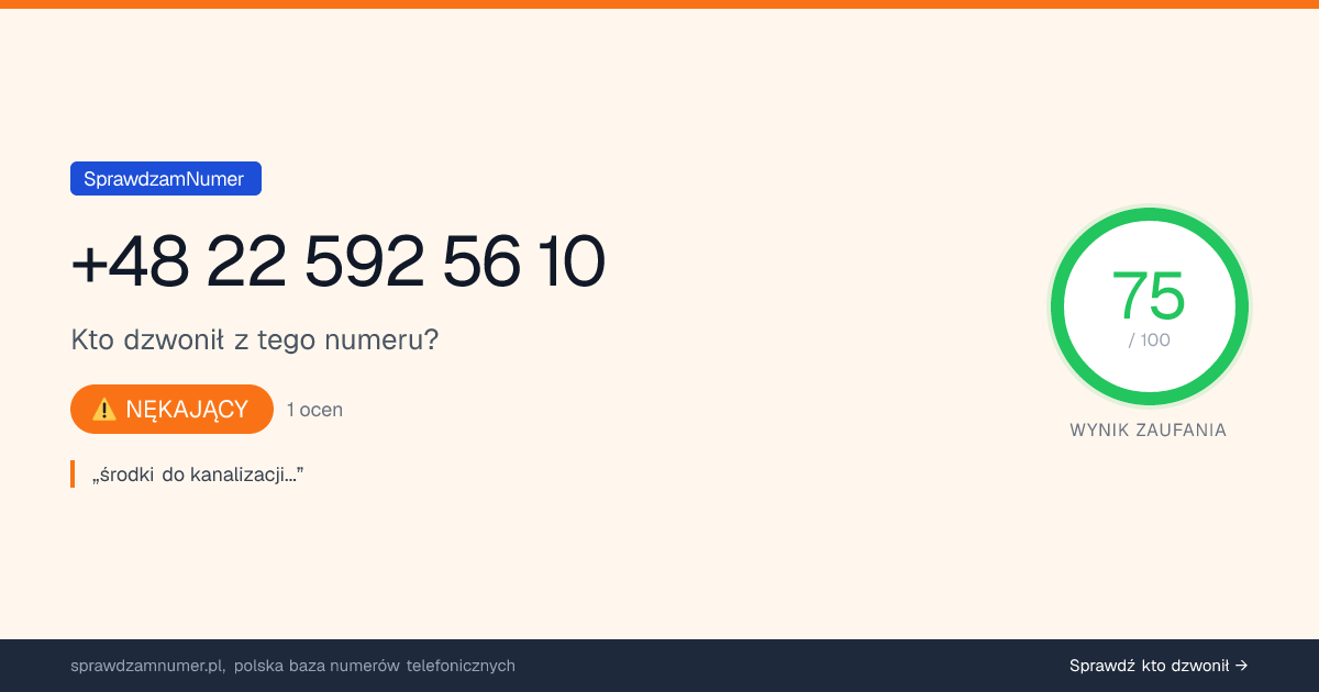 Wynik zaufania i opinie o numerze +48 22 592 56 10, werdykt: nękający