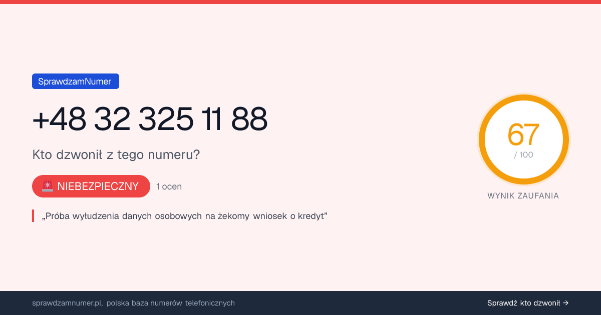 Wynik zaufania i opinie o numerze +48 32 325 11 88, werdykt: niebezpieczny