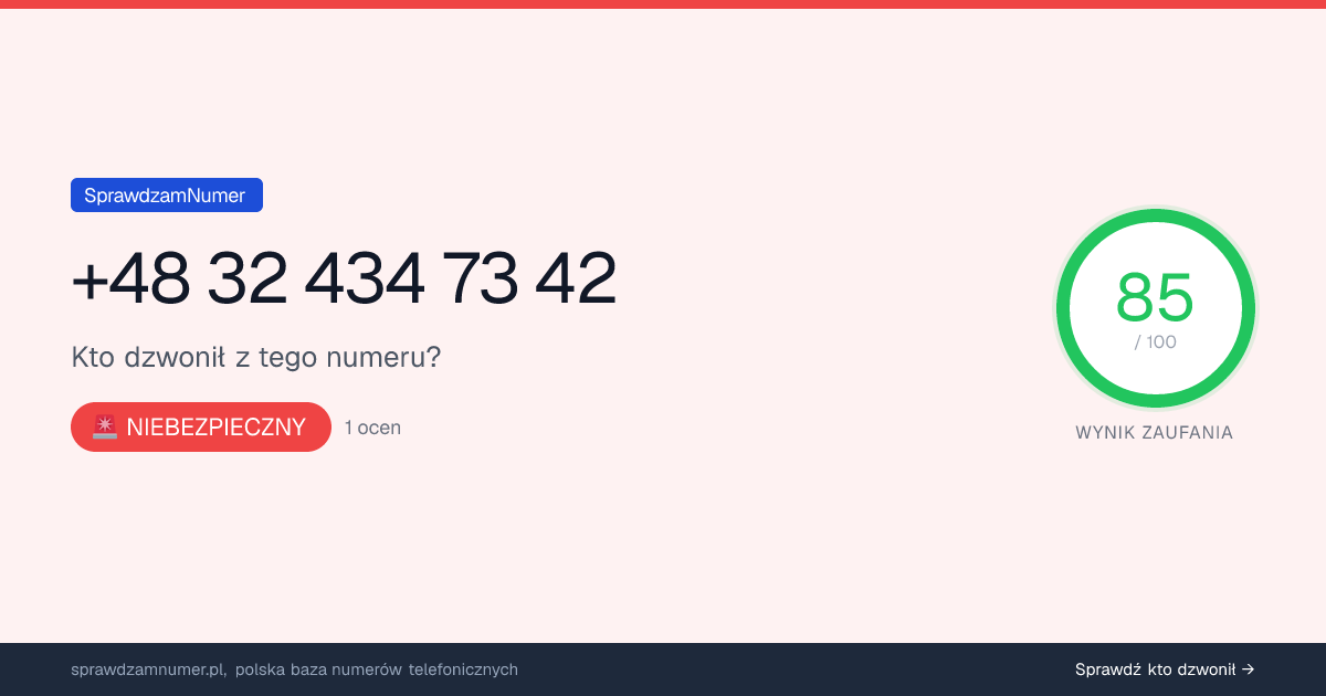 Wynik zaufania i opinie o numerze +48 32 434 73 42, werdykt: niebezpieczny