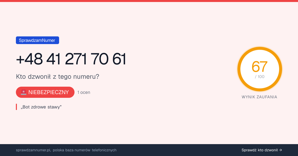 Wynik zaufania i opinie o numerze +48 41 271 70 61, werdykt: niebezpieczny