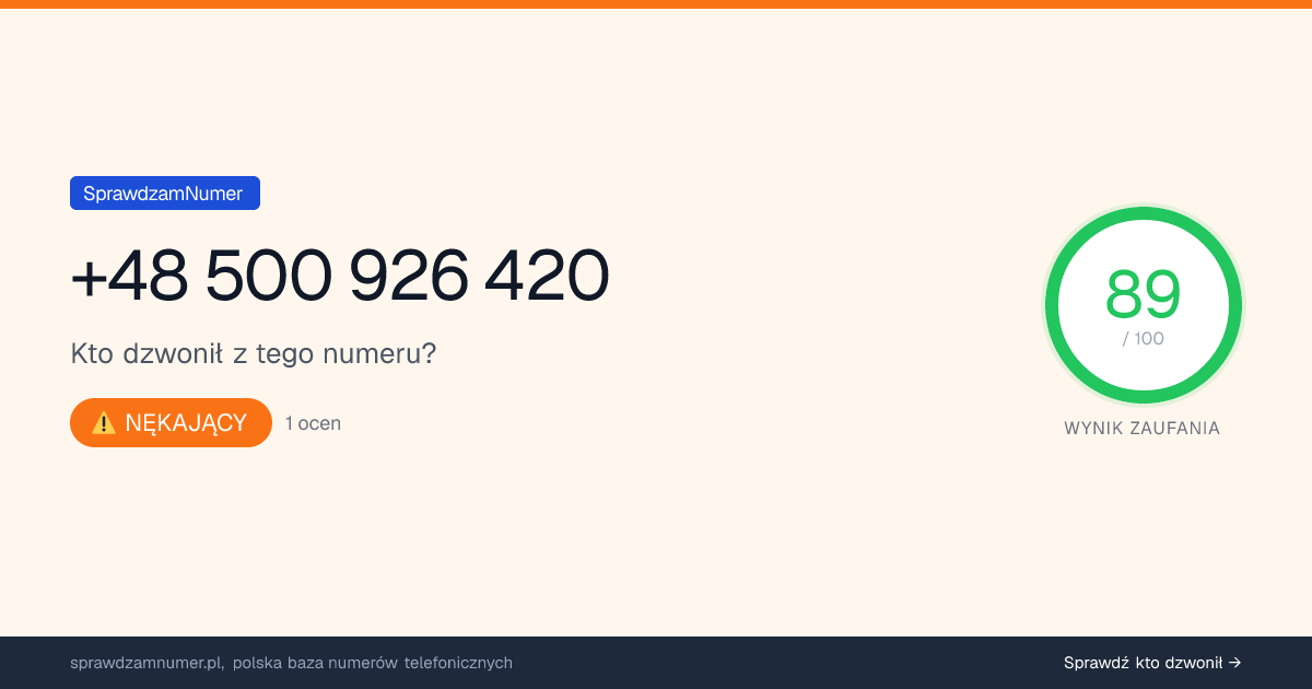 Wynik zaufania i opinie o numerze +48 500 926 420, werdykt: nękający