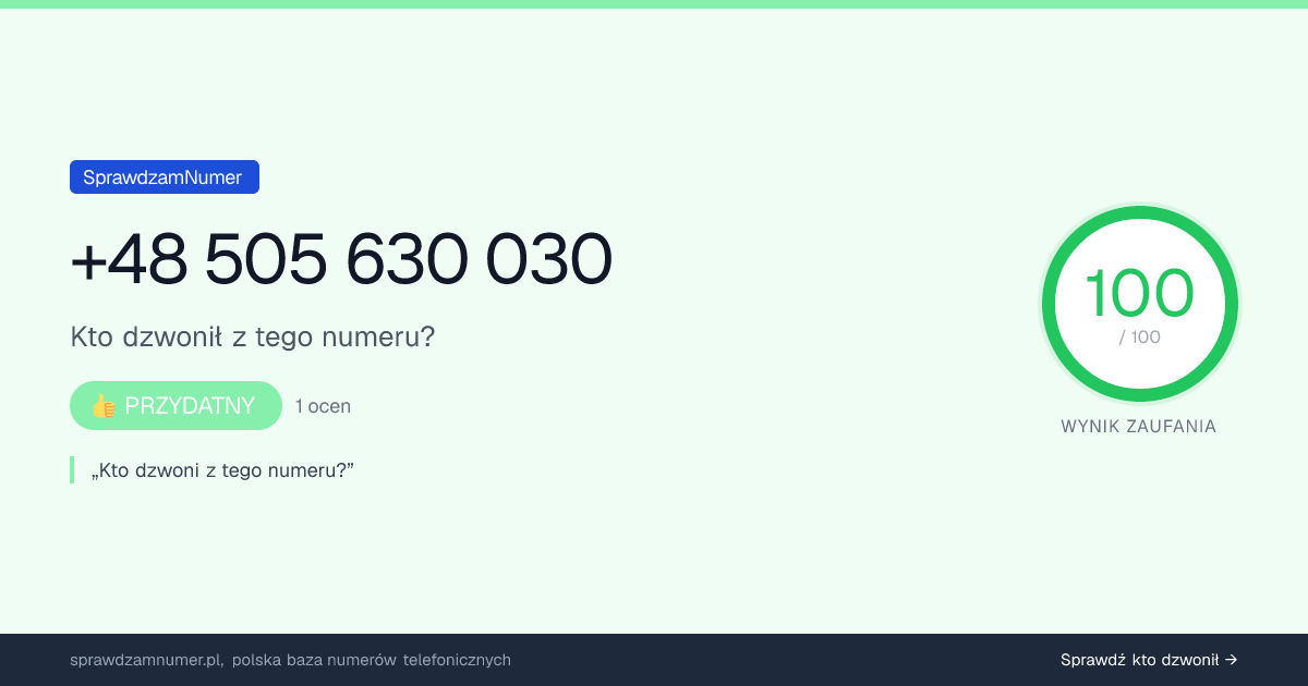Wynik zaufania i opinie o numerze +48 505 630 030, werdykt: przydatny