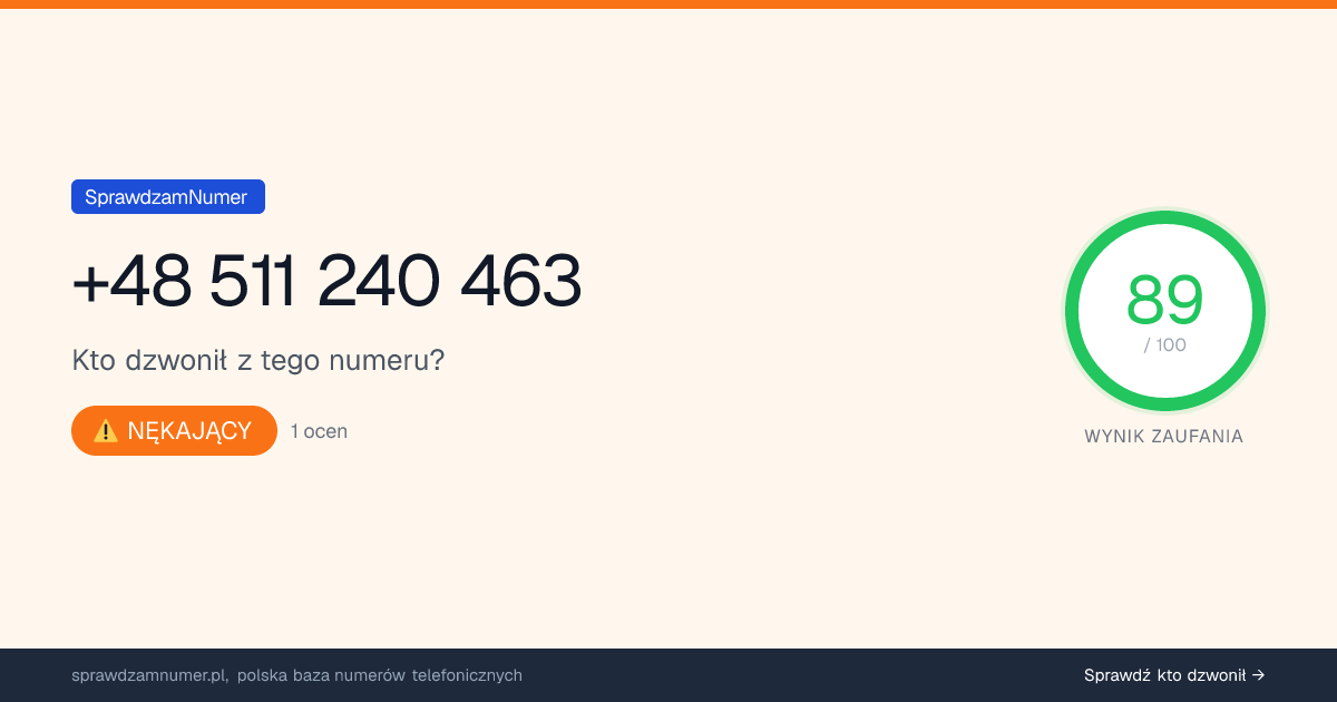 Wynik zaufania i opinie o numerze +48 511 240 463, werdykt: nękający