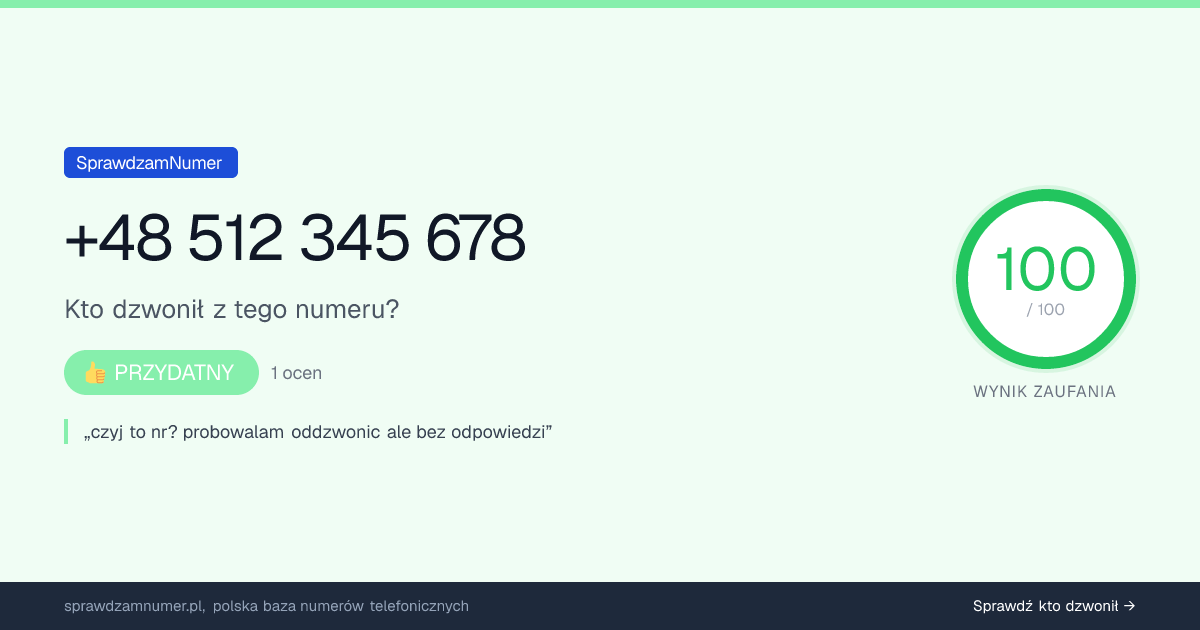 Wynik zaufania i opinie o numerze +48 512 345 678, werdykt: przydatny
