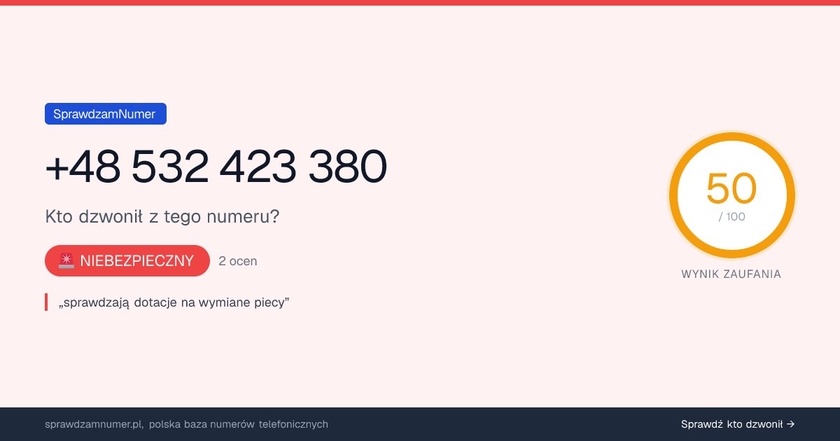 Wynik zaufania i opinie o numerze +48 532 423 380, werdykt: niebezpieczny