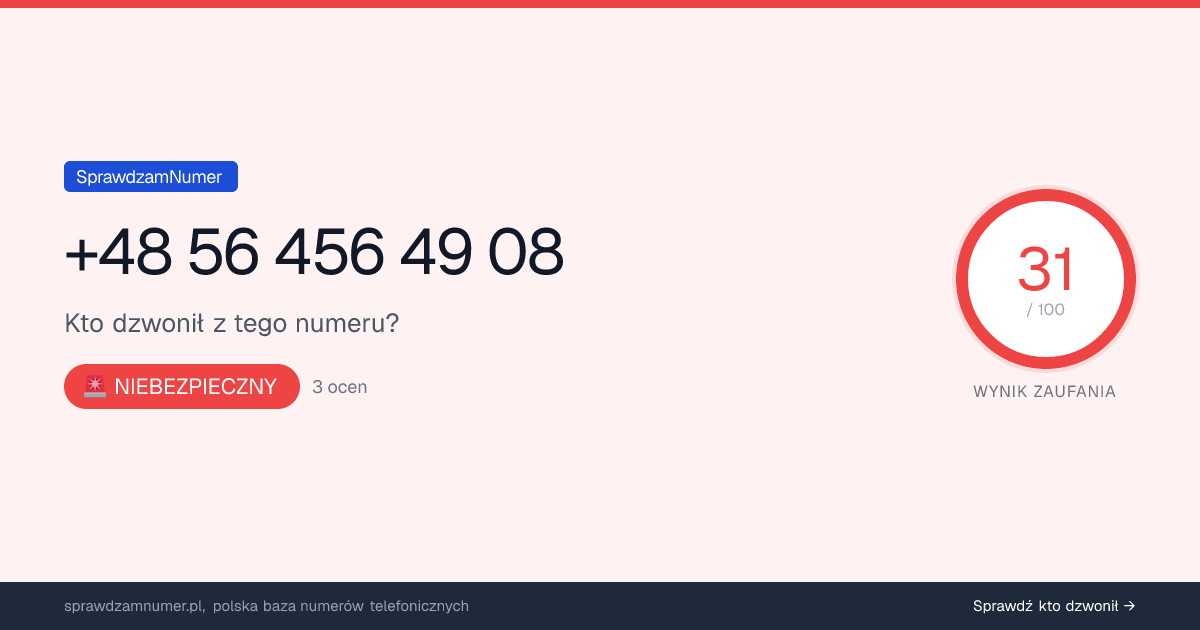 Wynik zaufania i opinie o numerze +48 56 456 49 08, werdykt: niebezpieczny