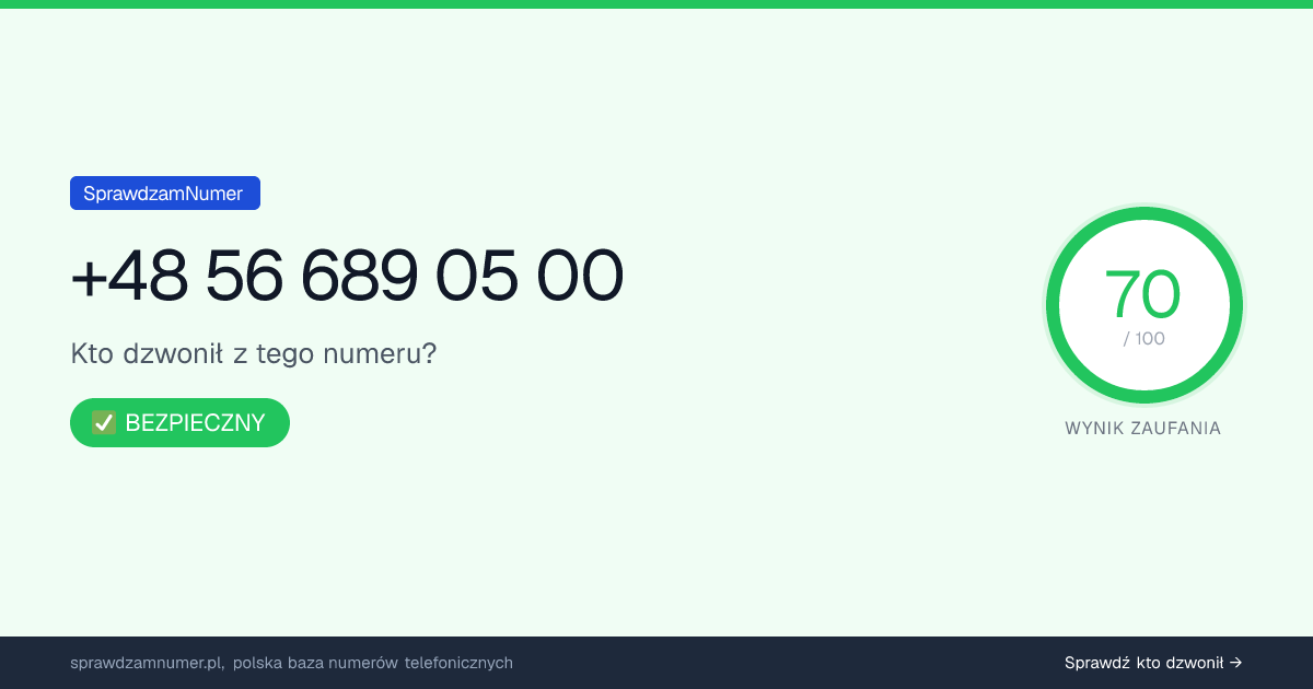 Wynik zaufania i opinie o numerze +48 566 890 500, werdykt: bezpieczny