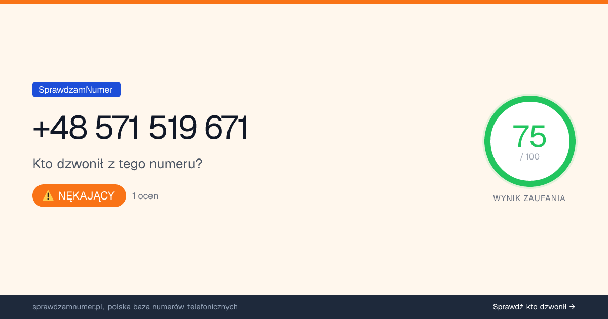 Wynik zaufania i opinie o numerze +48 571 519 671, werdykt: nękający