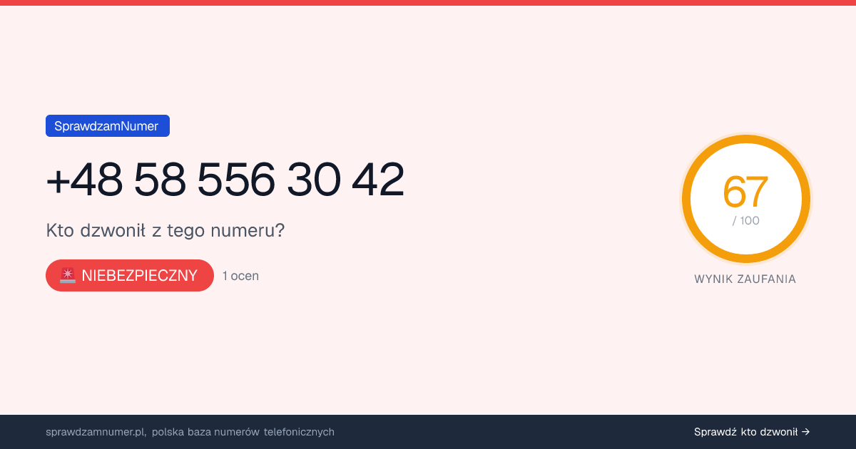 Wynik zaufania i opinie o numerze +48 585 563 042, werdykt: niebezpieczny