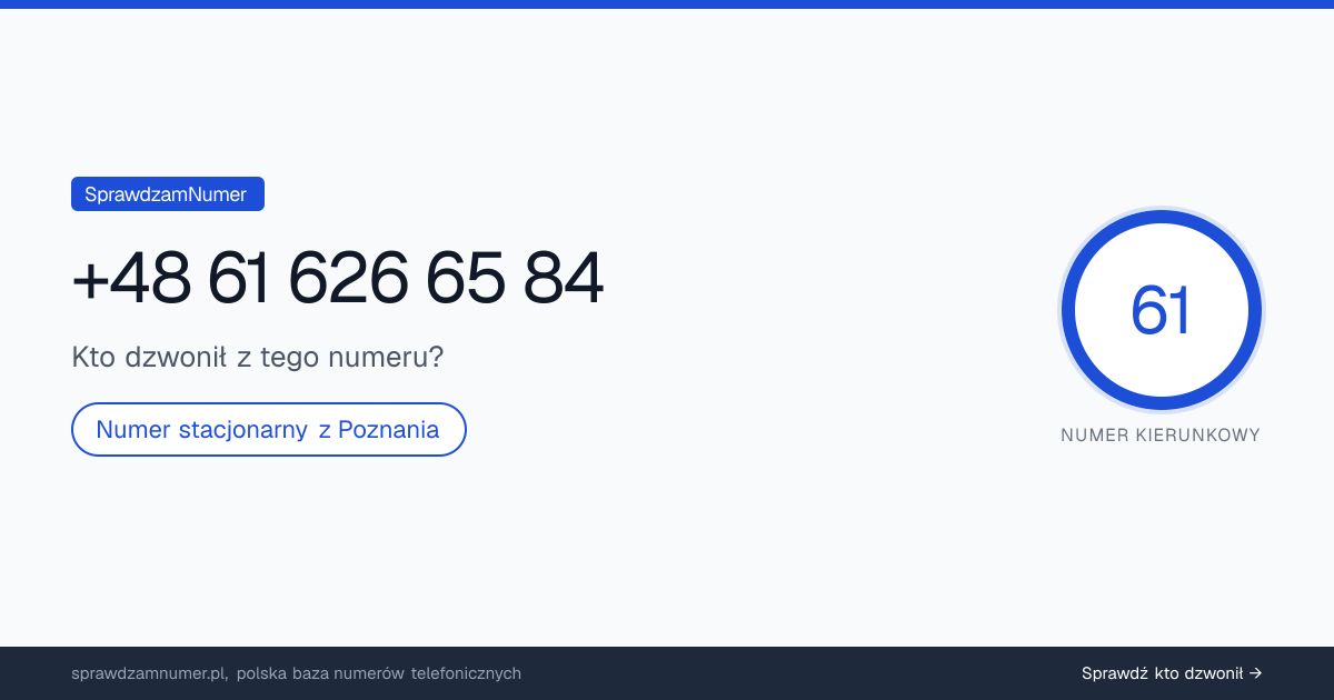 Wynik zaufania i opinie o numerze +48 61 626 65 84, werdykt: neutralny