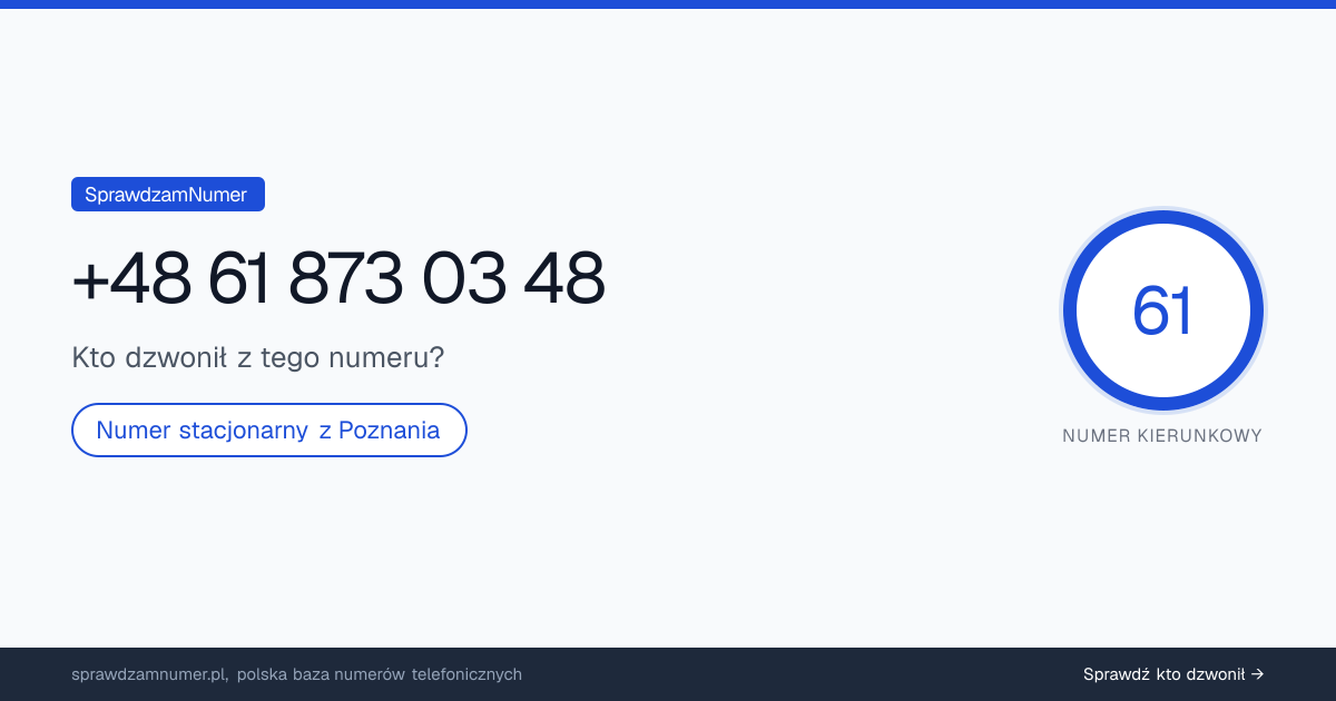 Wynik zaufania i opinie o numerze +48 61 873 03 48, werdykt: neutralny