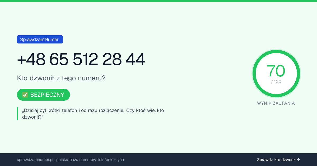 Wynik zaufania i opinie o numerze +48 655 122 844, werdykt: bezpieczny