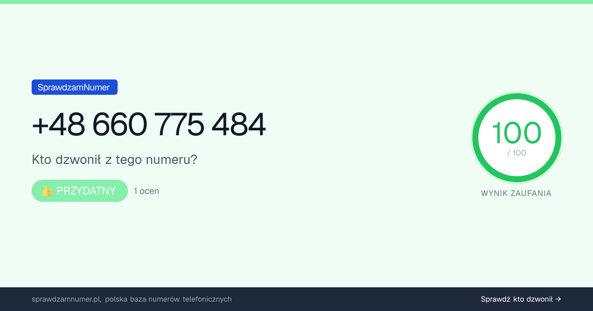 Wynik zaufania i opinie o numerze +48 660 775 484, werdykt: przydatny