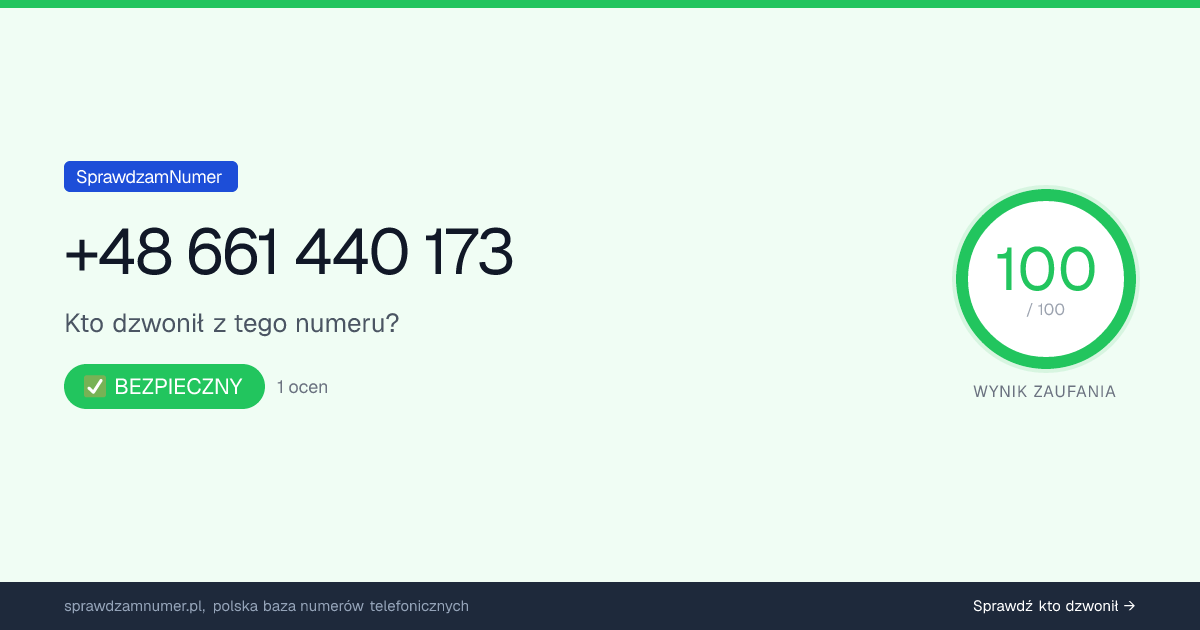 Wynik zaufania i opinie o numerze +48 661 440 173, werdykt: bezpieczny
