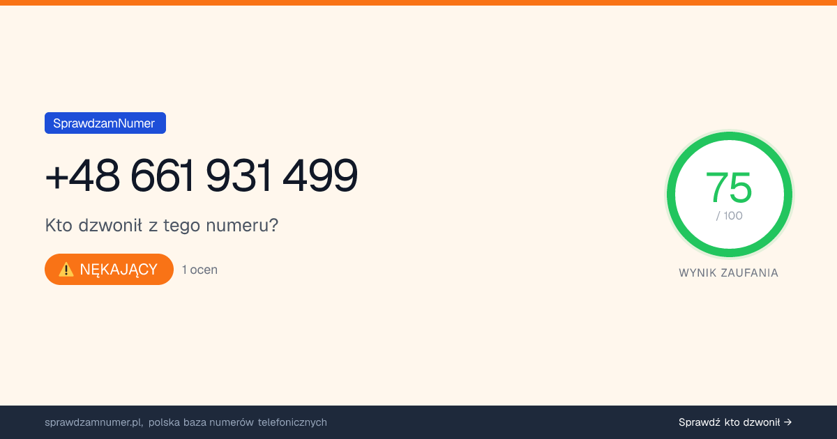 Wynik zaufania i opinie o numerze +48 661 931 499, werdykt: nękający