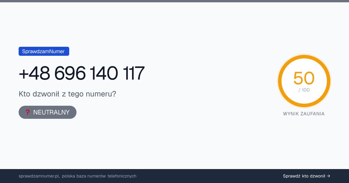Wynik zaufania i opinie o numerze +48 696 140 117, werdykt: neutralny
