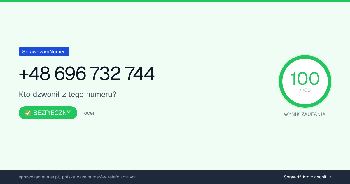 Wynik zaufania i opinie o numerze +48 696 732 744, werdykt: bezpieczny