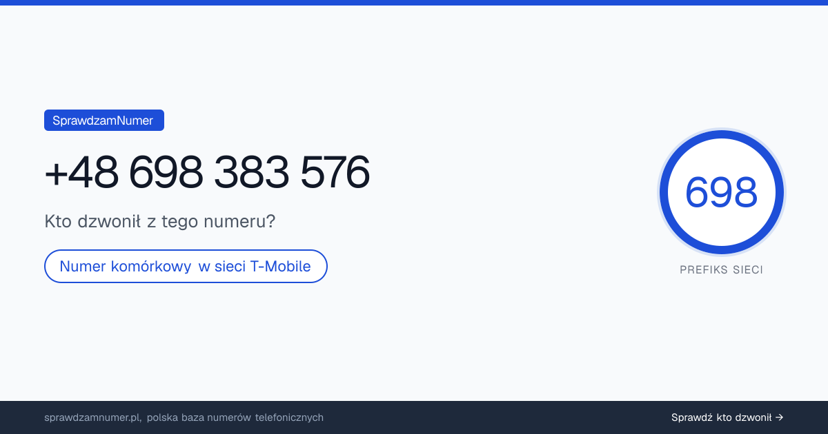 Wynik zaufania i opinie o numerze +48 698 383 576, werdykt: neutralny