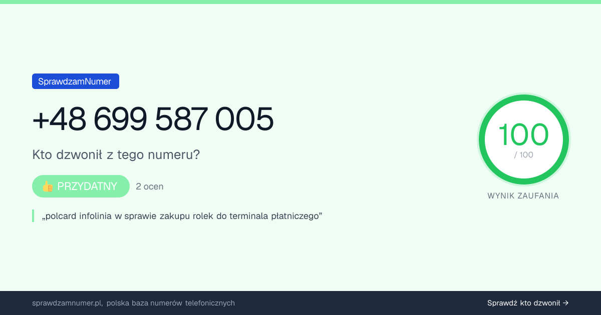 Wynik zaufania i opinie o numerze +48 699 587 005, werdykt: przydatny