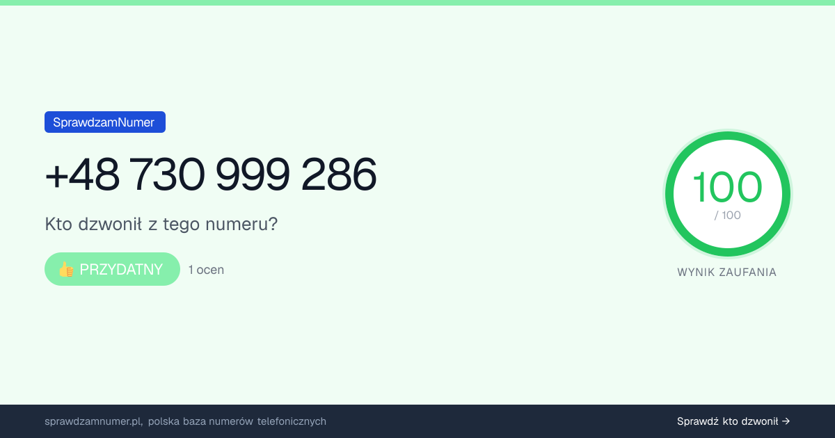 Wynik zaufania i opinie o numerze +48 730 999 286, werdykt: przydatny