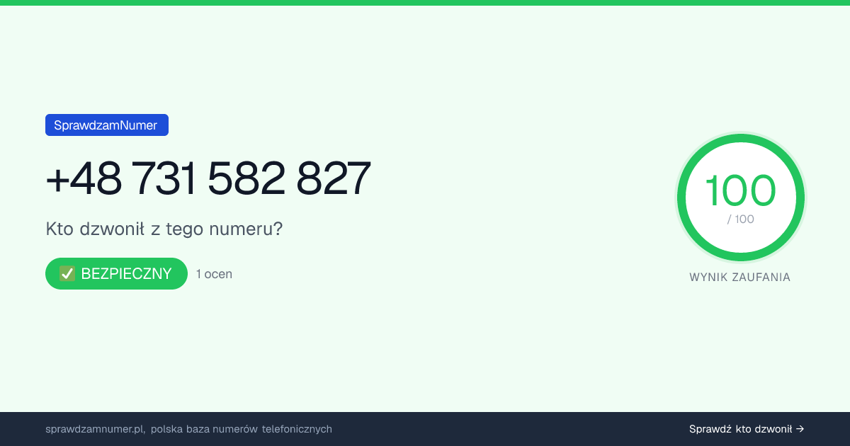 Wynik zaufania i opinie o numerze +48 731 582 827, werdykt: bezpieczny