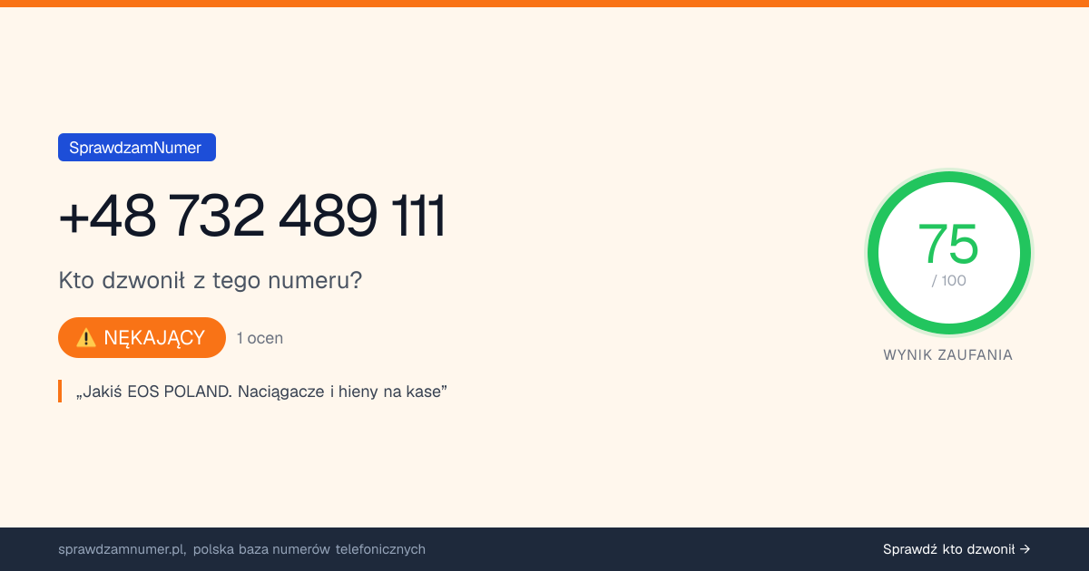Wynik zaufania i opinie o numerze +48 732 489 111, werdykt: nękający