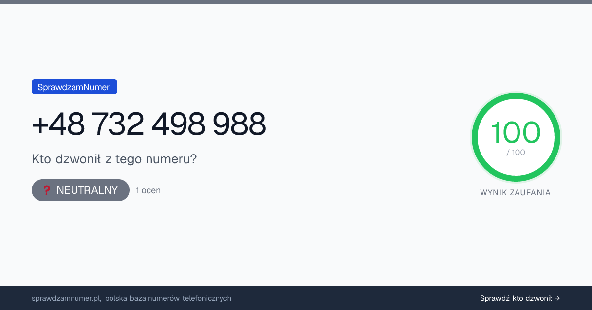 Wynik zaufania i opinie o numerze +48 732 498 988, werdykt: neutralny