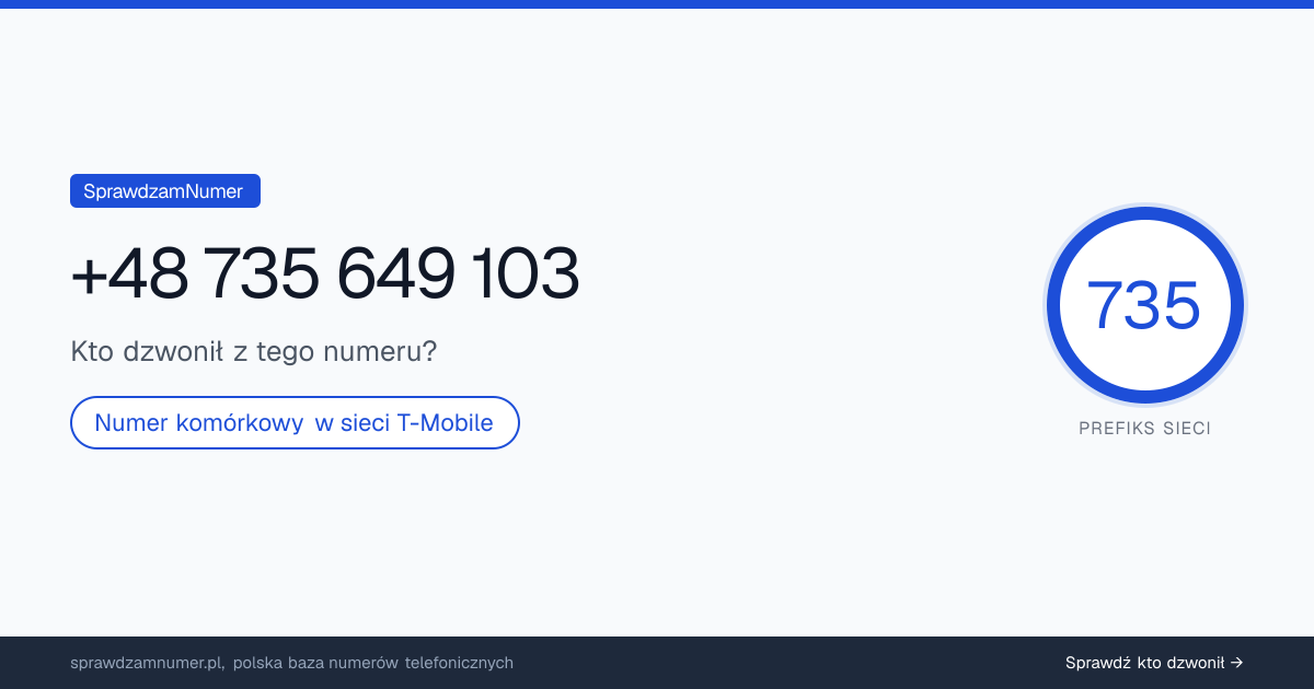 Wynik zaufania i opinie o numerze +48 735 649 103, werdykt: neutralny