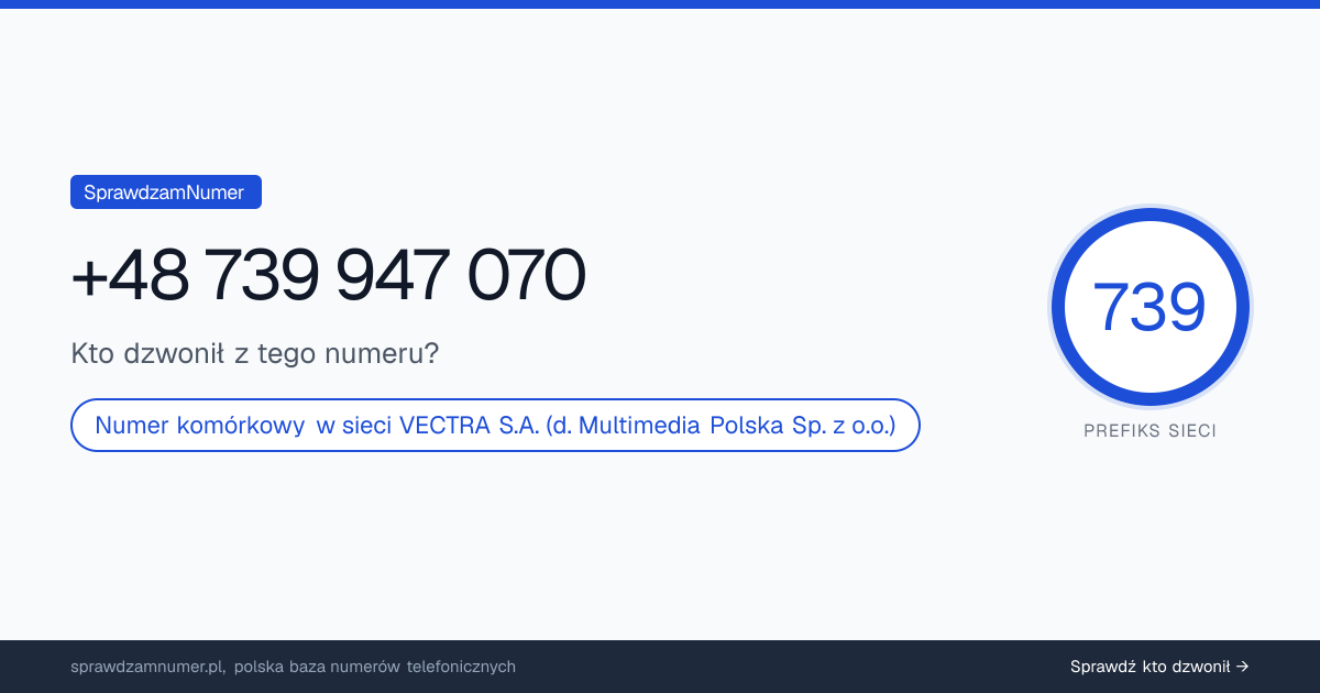 Wynik zaufania i opinie o numerze +48 739 947 070, werdykt: neutralny