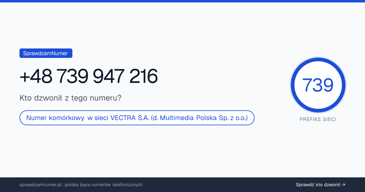 Wynik zaufania i opinie o numerze +48 739 947 216, werdykt: neutralny