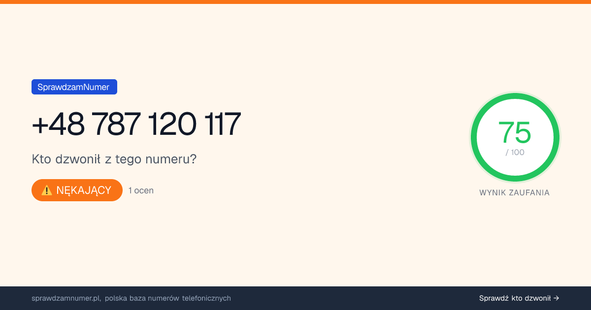 Wynik zaufania i opinie o numerze +48 787 120 117, werdykt: nękający