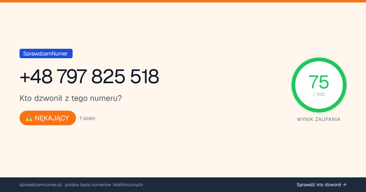 Wynik zaufania i opinie o numerze +48 797 825 518, werdykt: nękający
