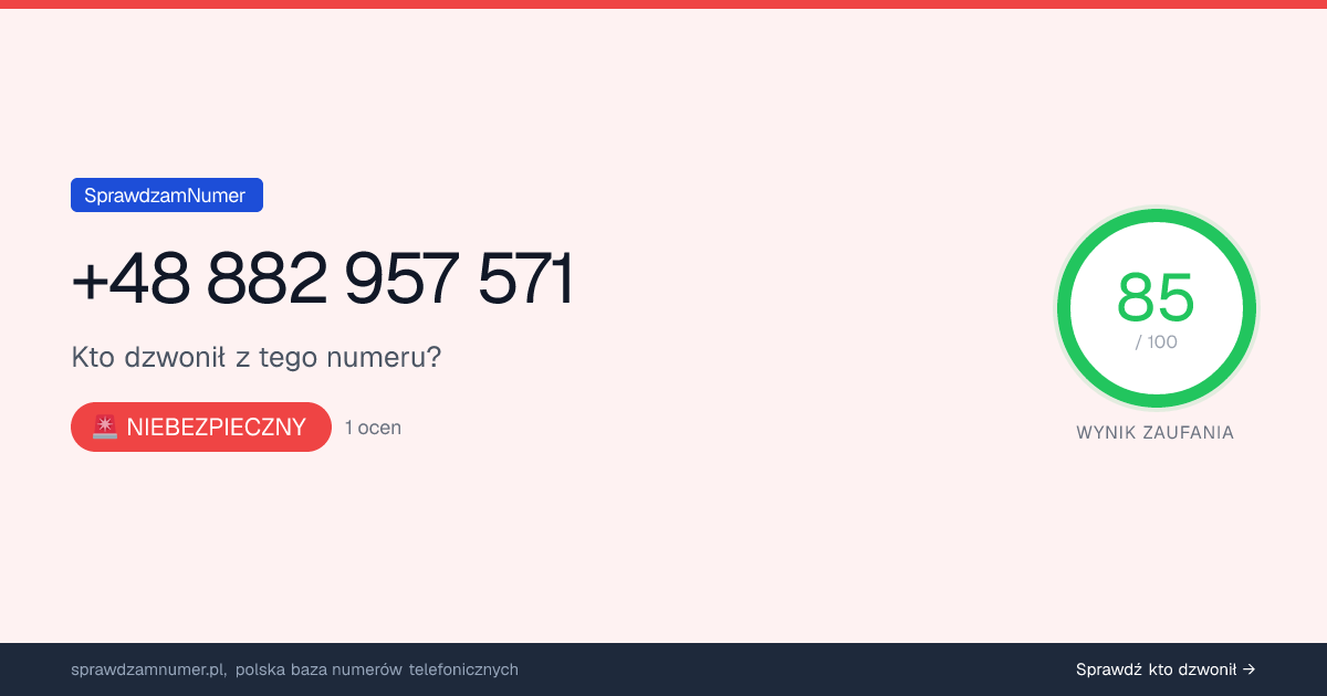 Wynik zaufania i opinie o numerze +48 882 957 571, werdykt: niebezpieczny