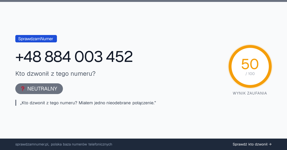 Wynik zaufania i opinie o numerze +48 88 400 34 52, werdykt: neutralny