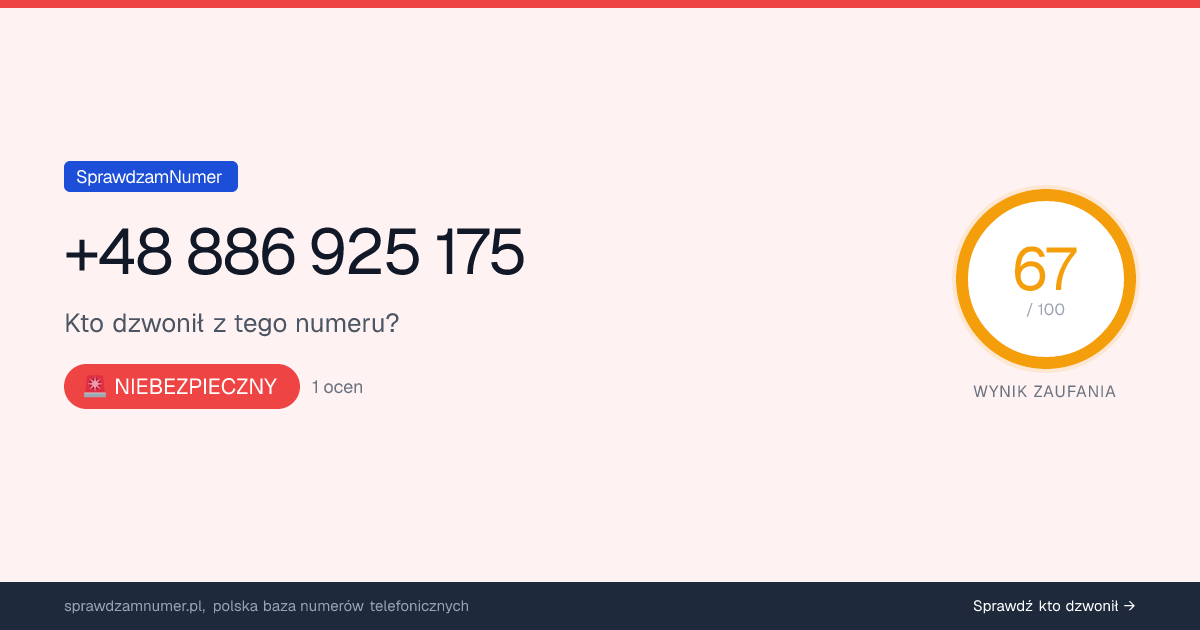 Wynik zaufania i opinie o numerze +48 886 925 175, werdykt: niebezpieczny