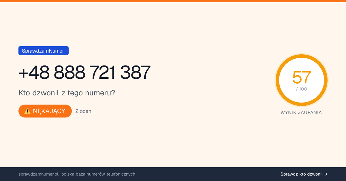 Wynik zaufania i opinie o numerze +48 88 872 13 87, werdykt: nękający