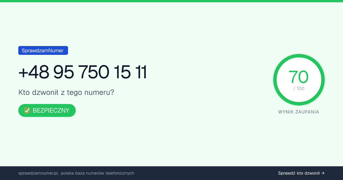 Wynik zaufania i opinie o numerze +48 95 750 15 11, werdykt: bezpieczny